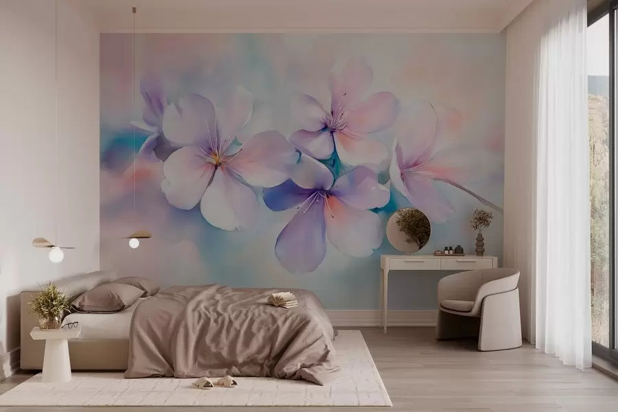 wall murals Нежна грана са цвећем у стилу акварела w03450