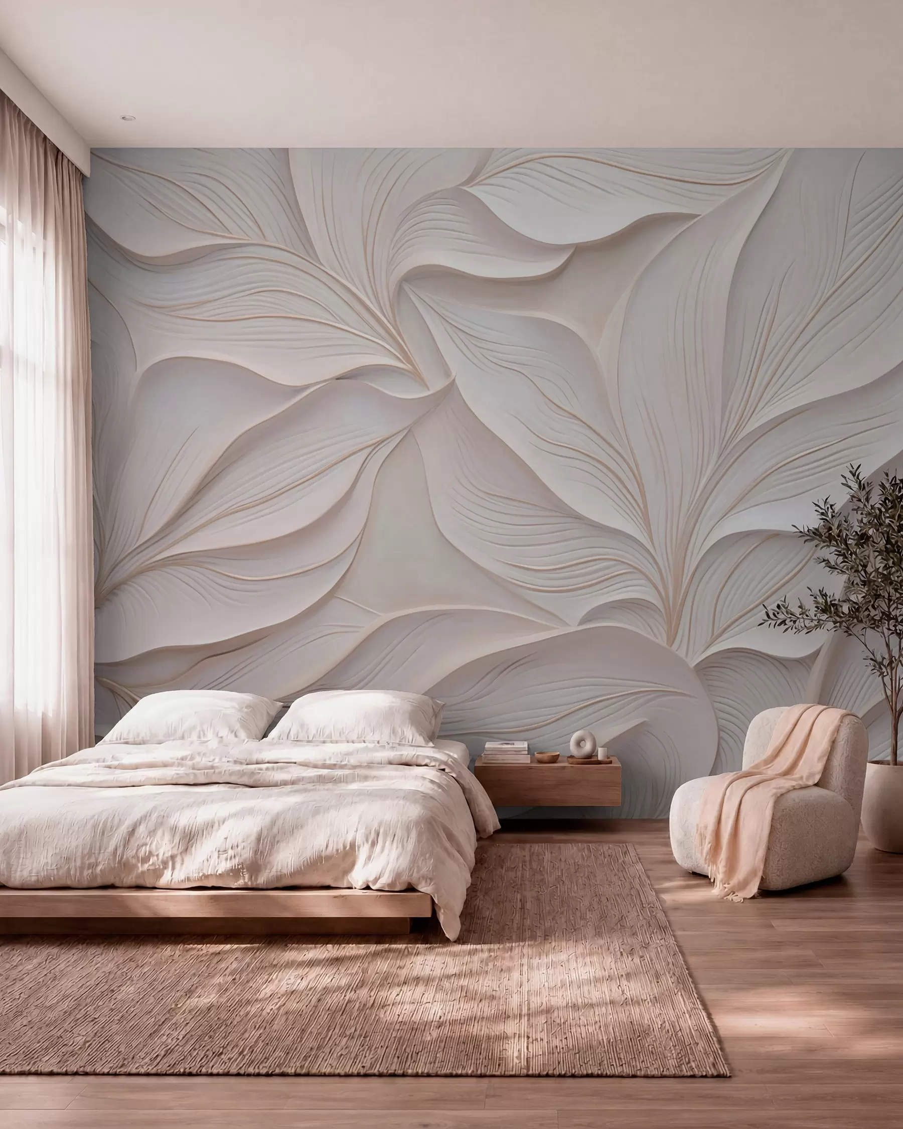 wall murals Деликатно лишће у стилу барељефа w03520