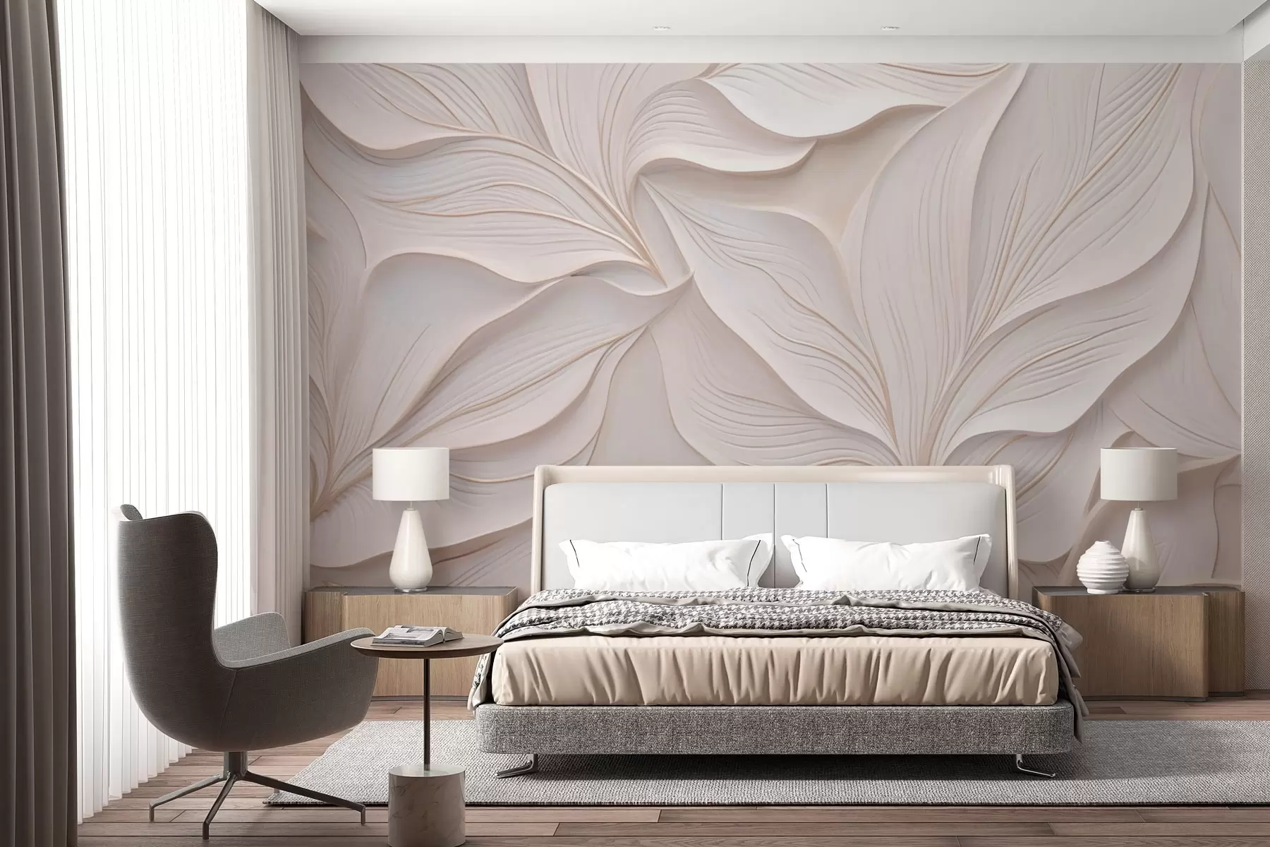 wall murals Деликатно лишће у стилу барељефа w03520