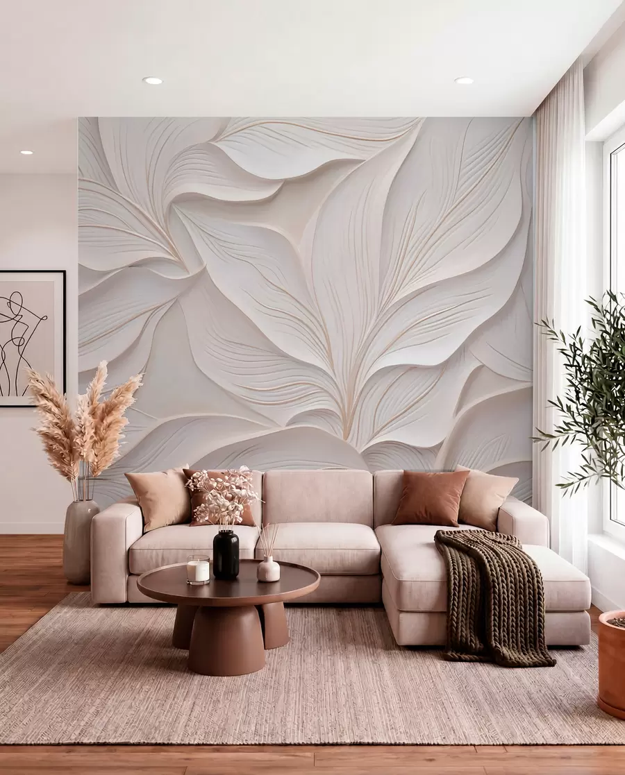 wall murals Деликатно лишће у стилу барељефа w03520