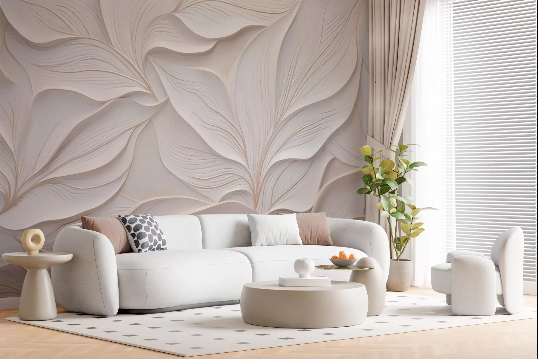 wall murals Деликатно лишће у стилу барељефа w03520