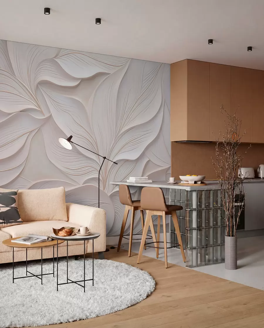 wall murals Деликатно лишће у стилу барељефа w03520