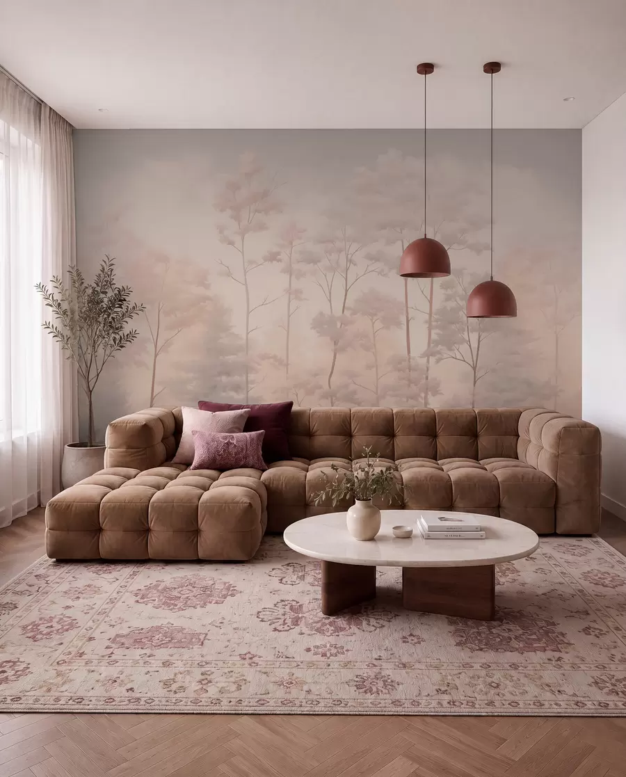 wall murals Модерна шума у нежним пастелним бојама w03525v1
