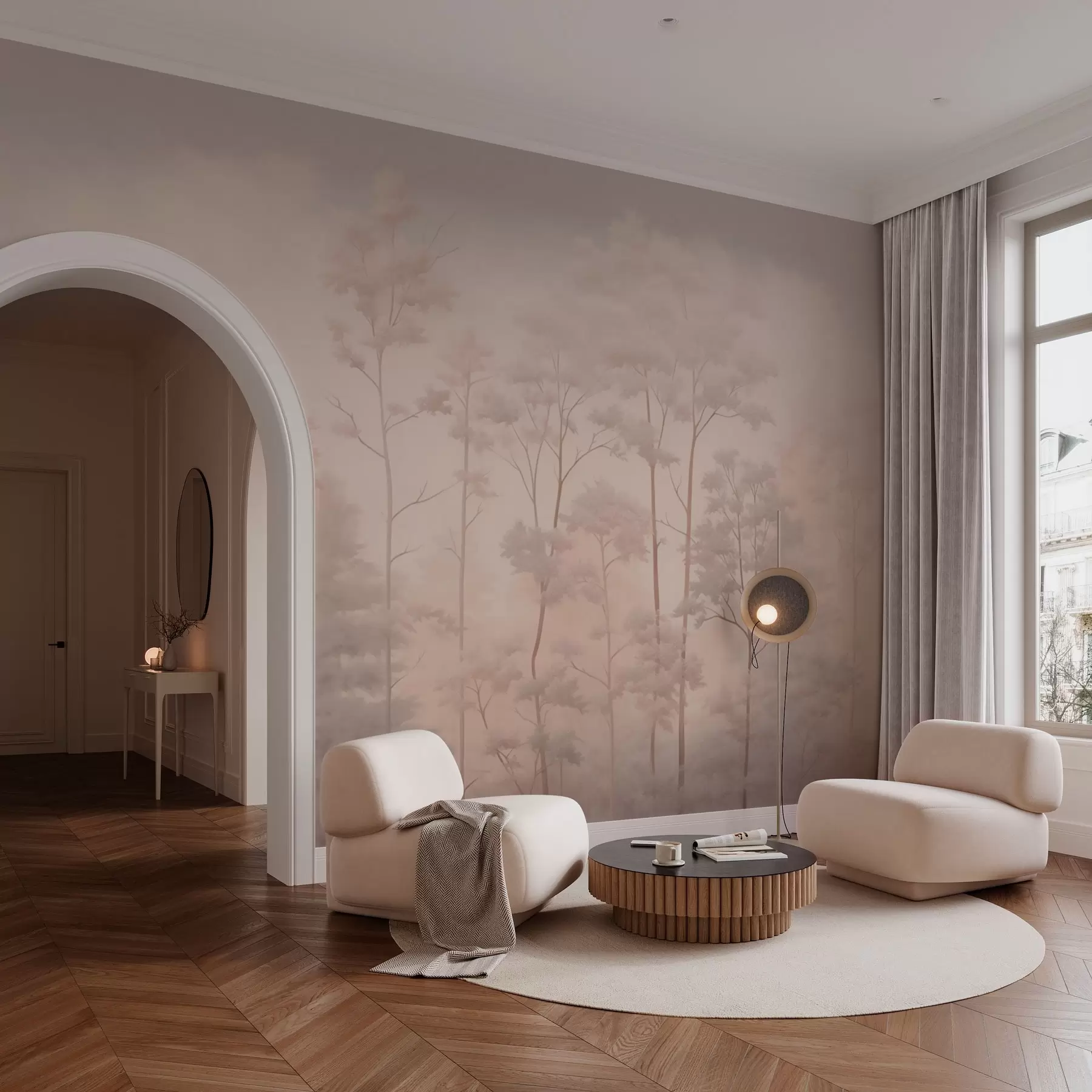 wall murals Модерна шума у нежним пастелним бојама w03525v1
