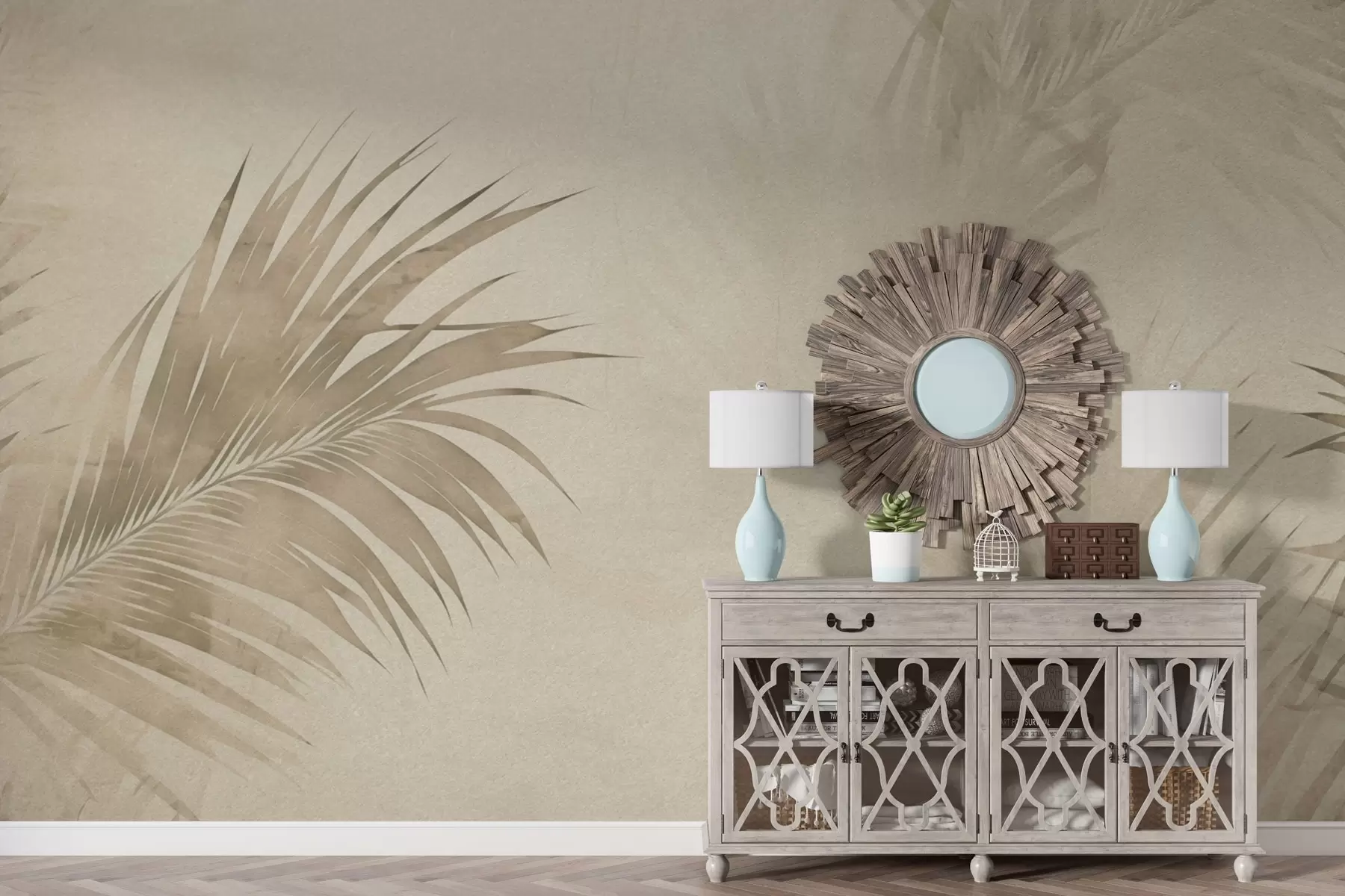 wall murals Тропско лишће у магли у грунге стилу w03534