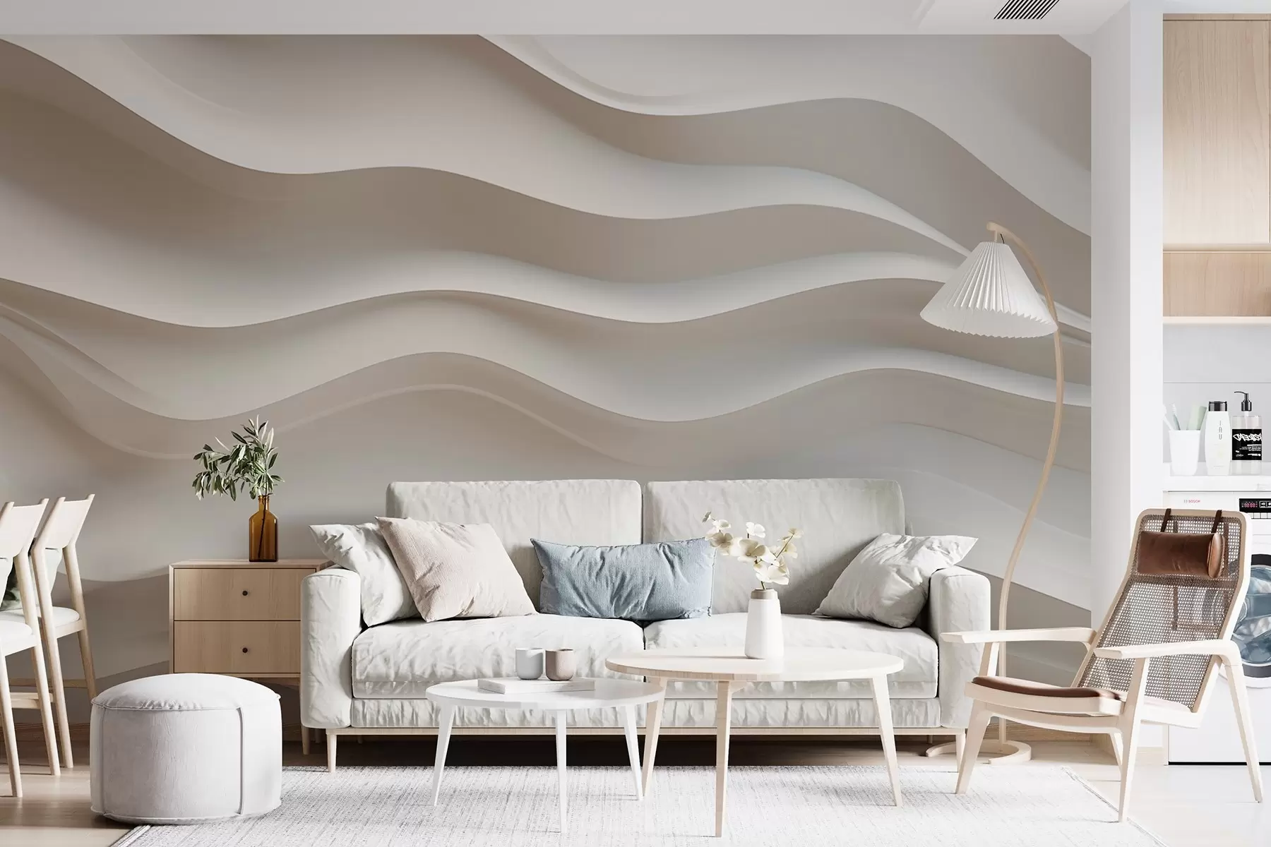 wall murals 3Д бели и сиви таласи w08939