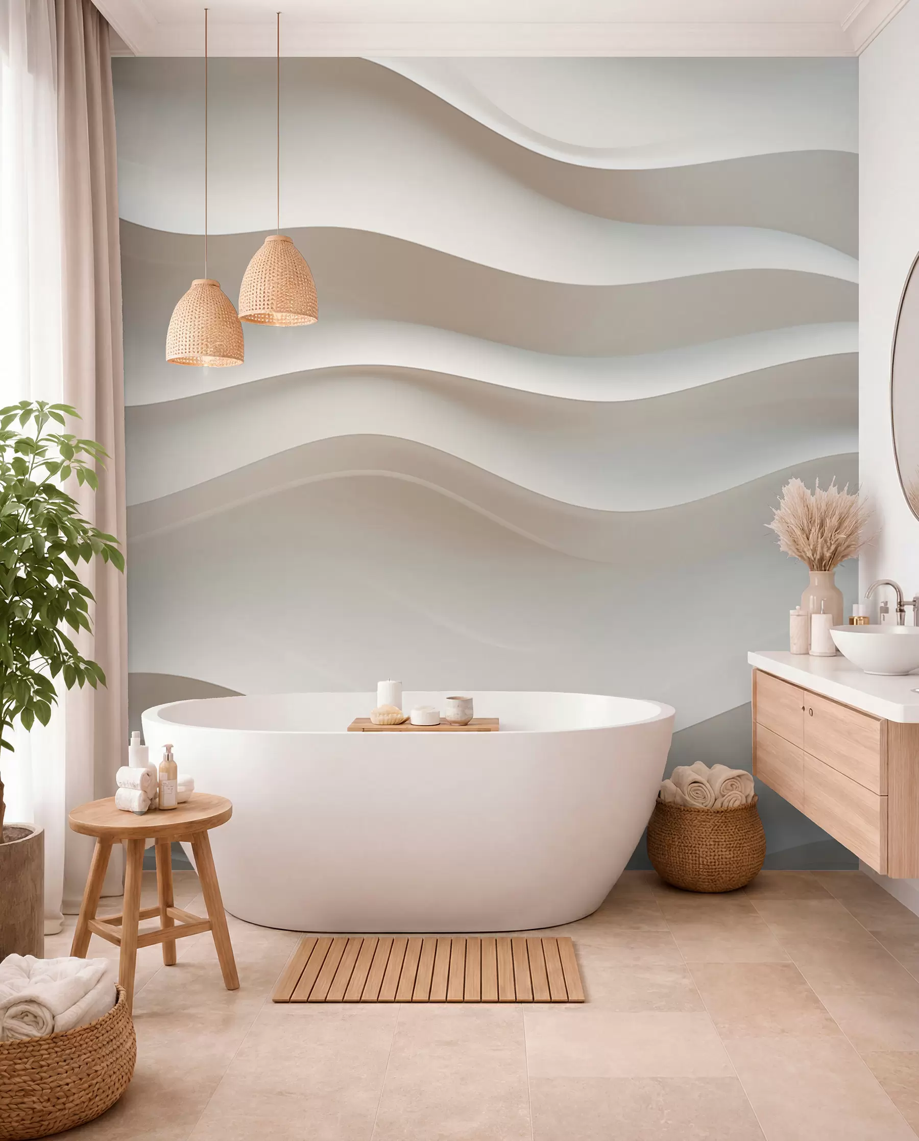 wall murals 3Д бели и сиви таласи w08939