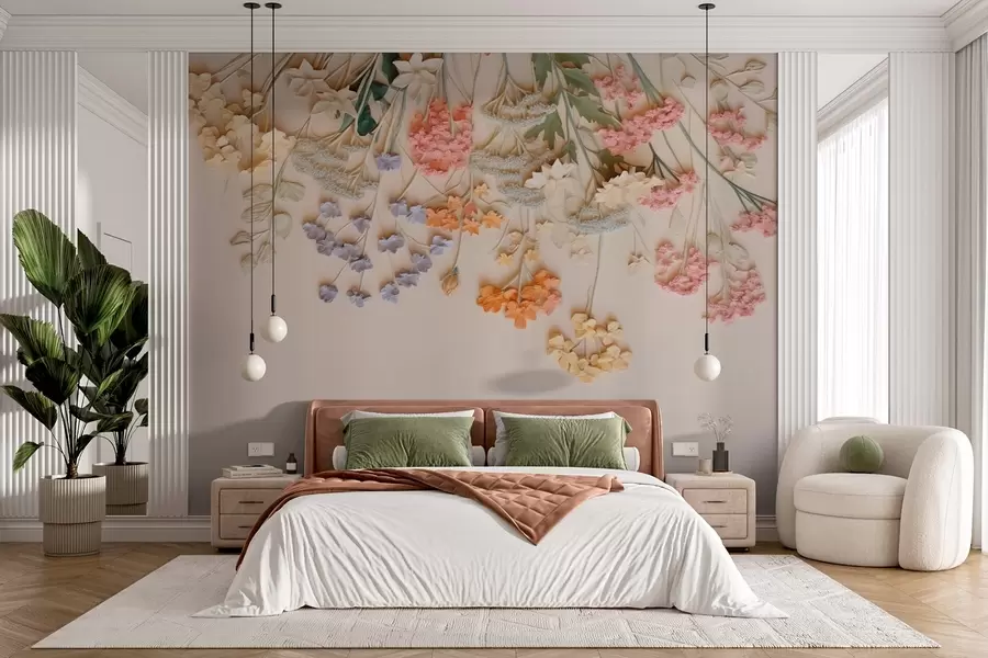 wall murals Висеће обимно дивље цвеће на беж позадини w08940