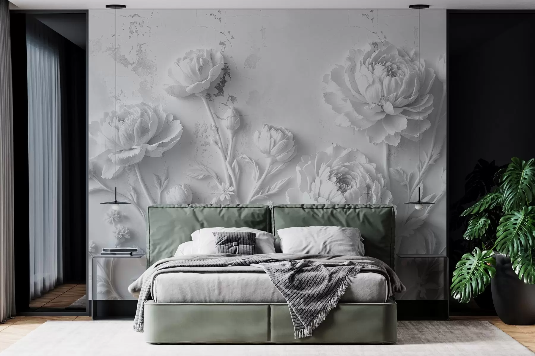 wall murals Цвеће на бетонској позадини грунге стилу w03553v2