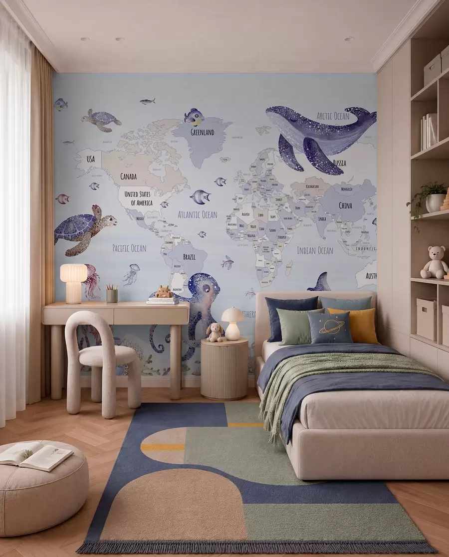 wall murals Подводни свет са мапом света w03526v1
