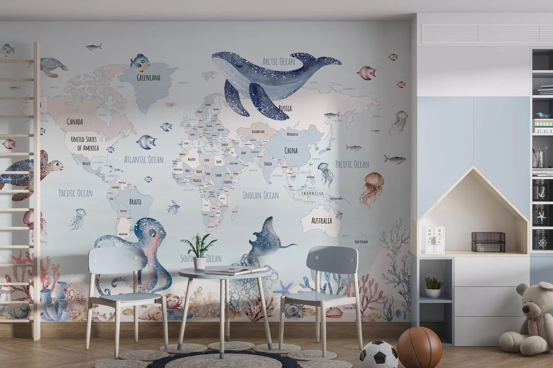 wall murals Подводни свет са мапом света w03526