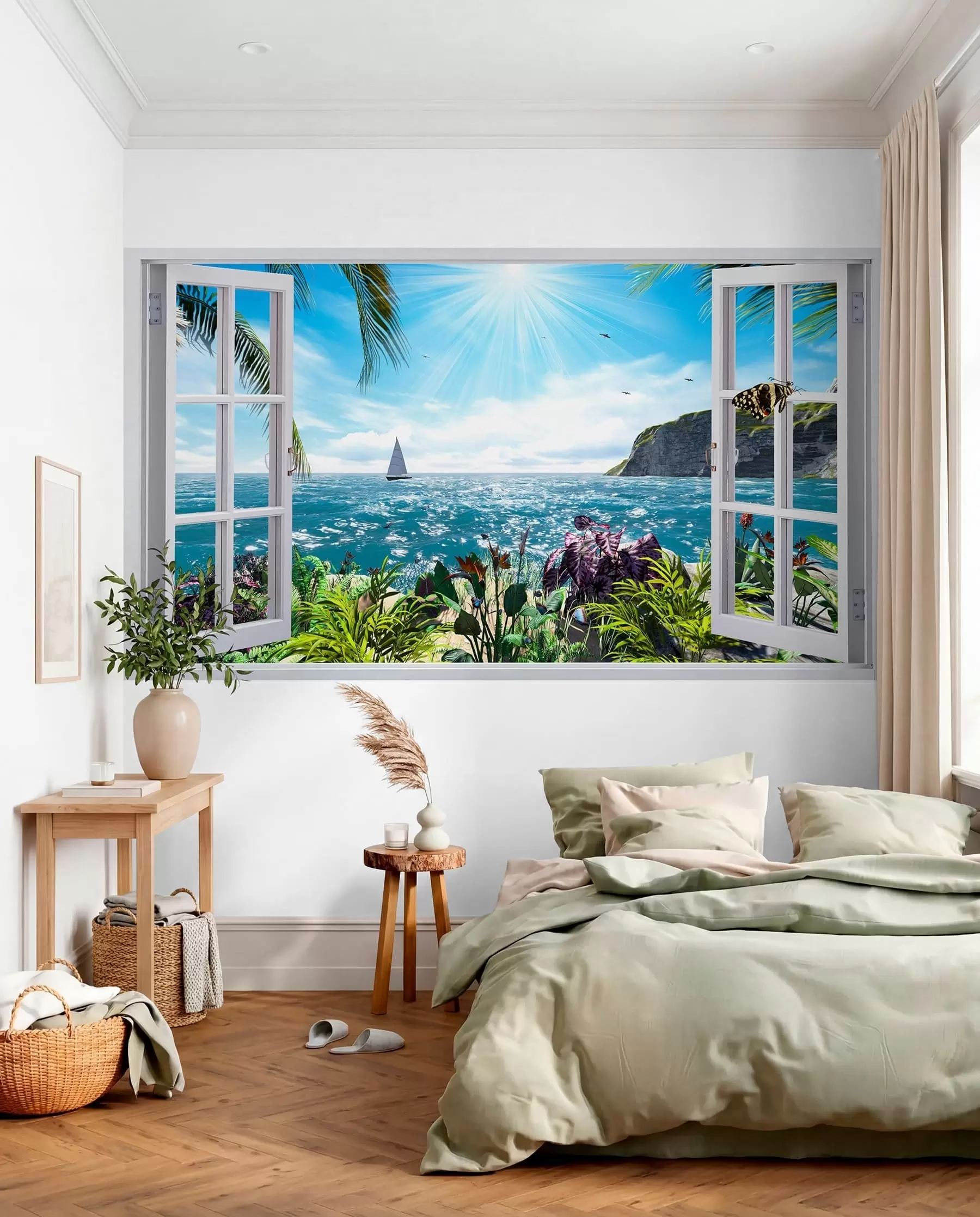 wall murals Поглед са прозора до мора и јахте u54608