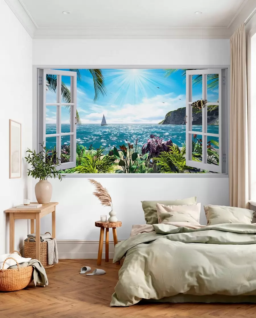 wall murals Поглед са прозора до мора и јахте u54608