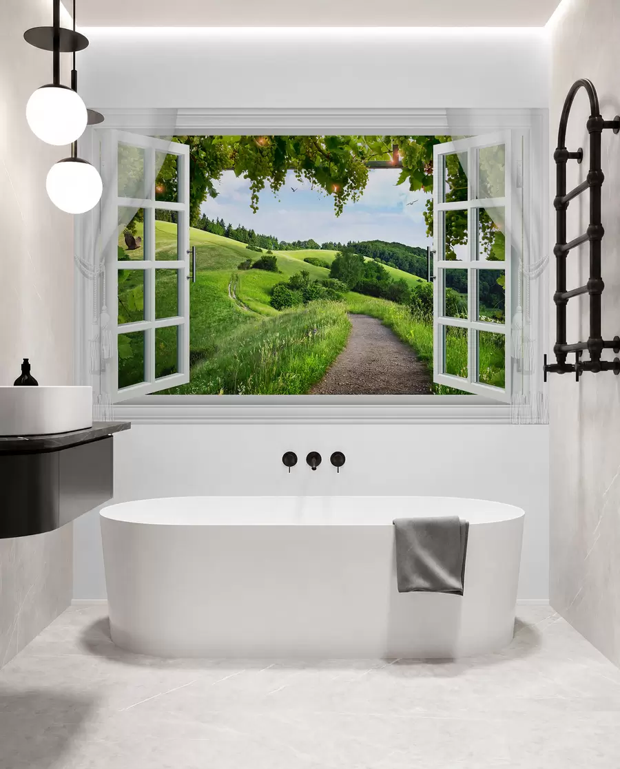 wall murals Поглед са прозора до мора и јахте u54608