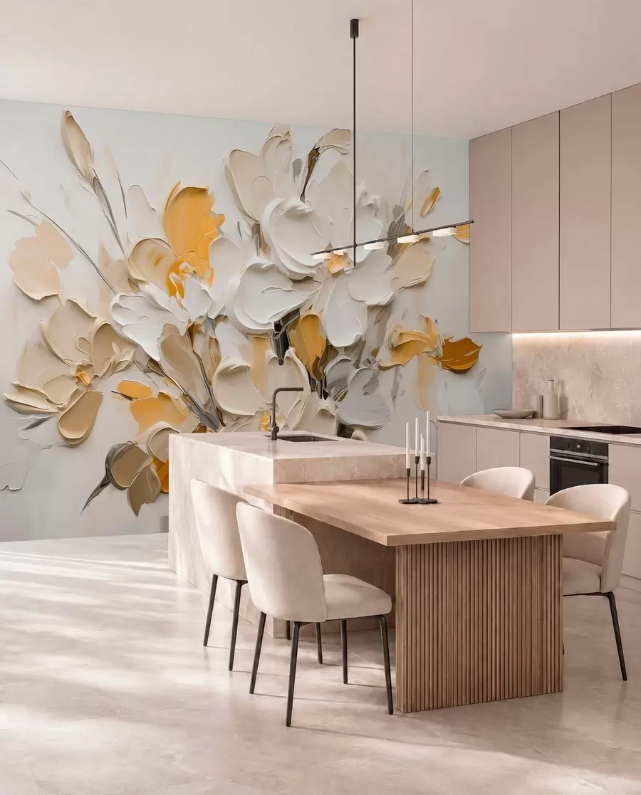 wall murals Апстрактно волуметријско цвеће у стилу уљаног сликарства w03582v2