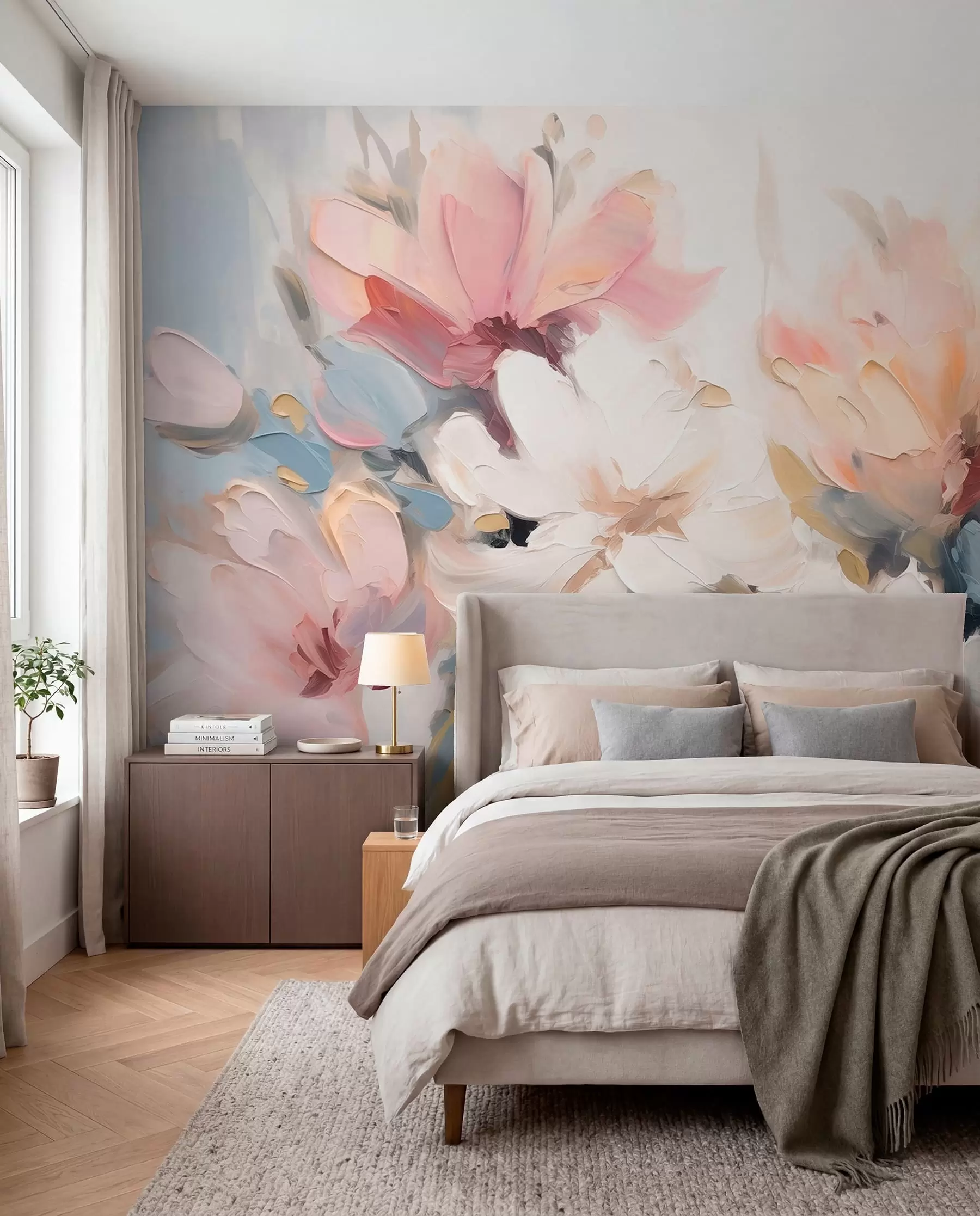 wall murals Апстрактно цвеће у стилу уљаних слика у меким тоновима w03575