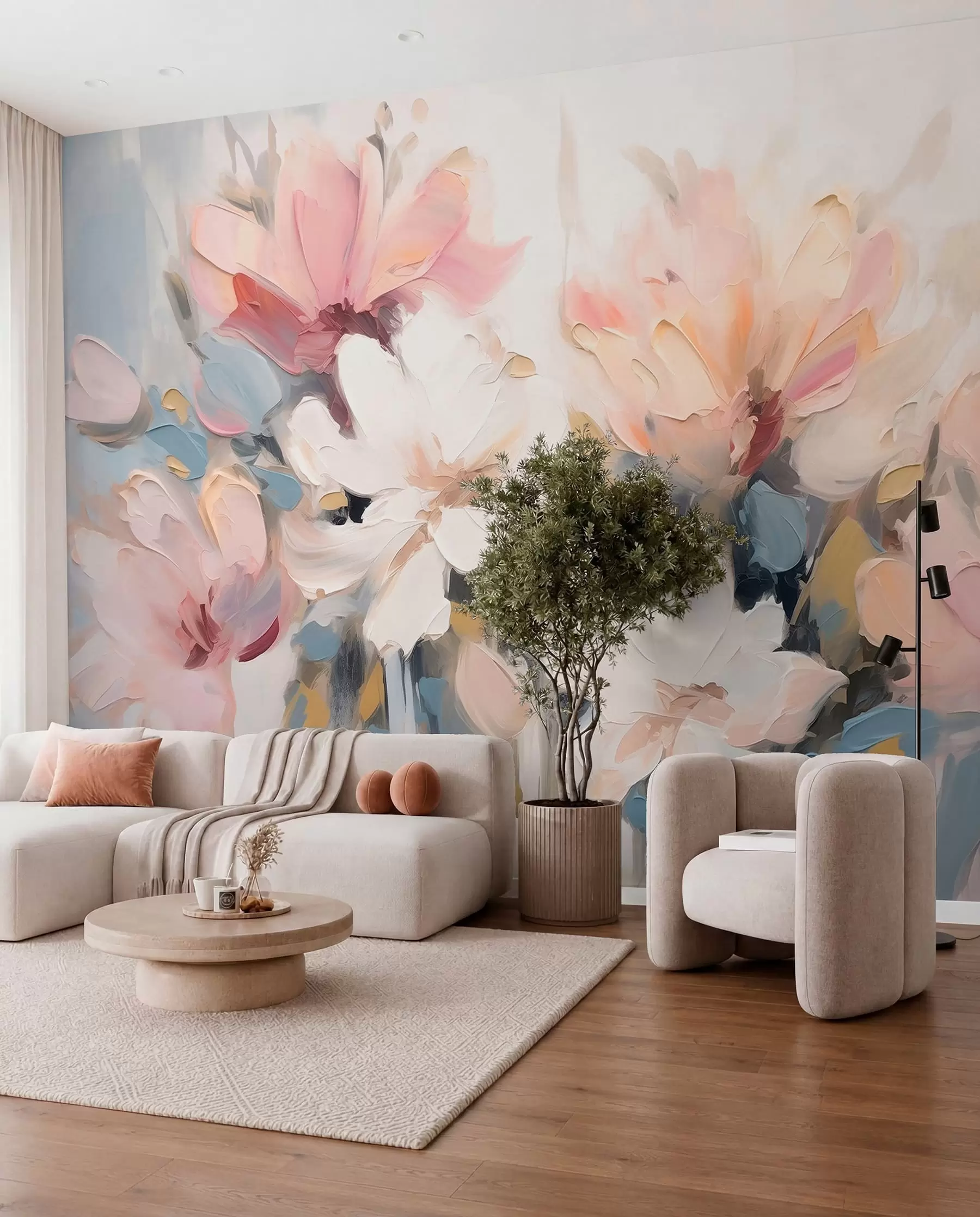 wall murals Апстрактно цвеће у стилу уљаних слика у меким тоновима w03575