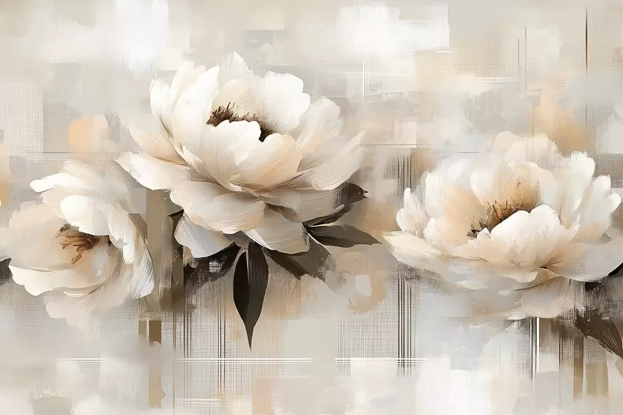 wall murals Вхите Абстрацт Винтаге Пеониес w03581