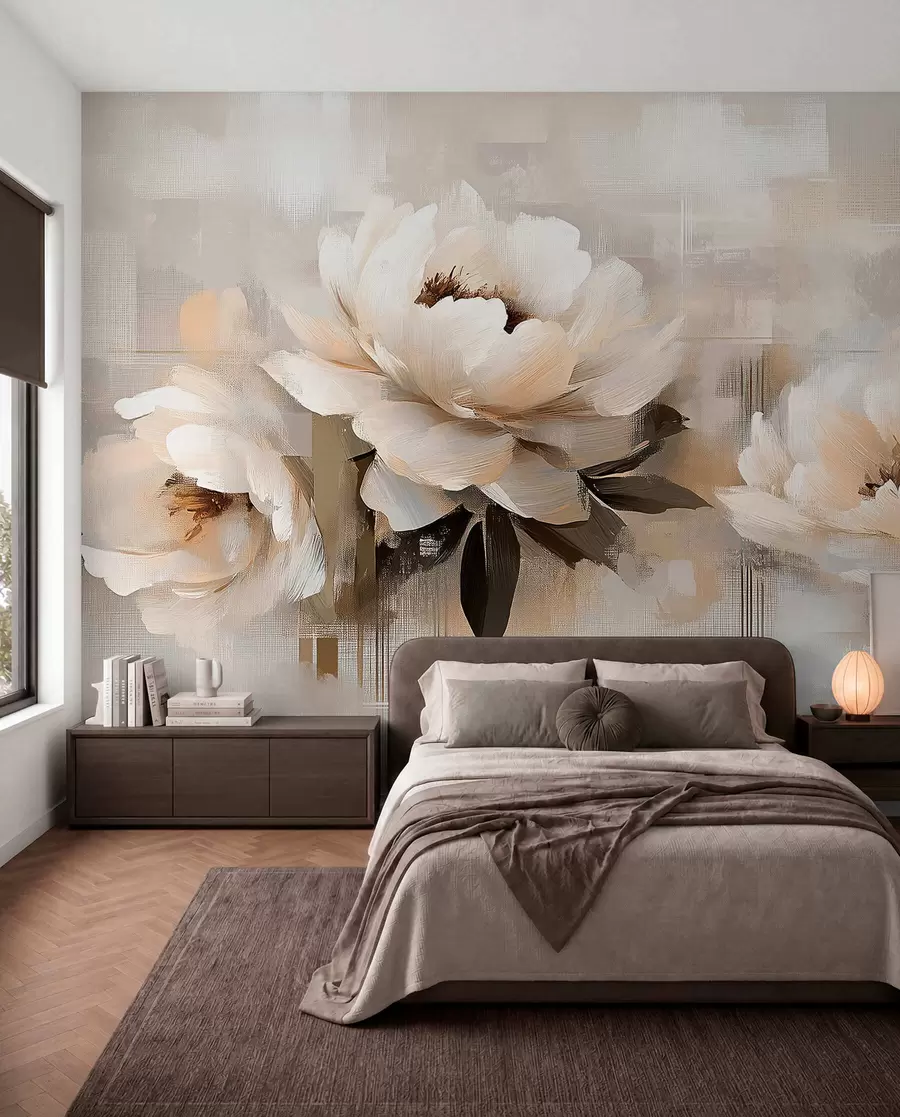 wall murals Вхите Абстрацт Винтаге Пеониес w03581