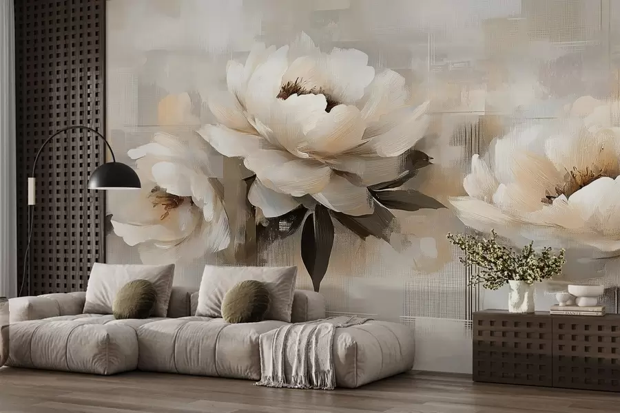 wall murals Вхите Абстрацт Винтаге Пеониес w03581