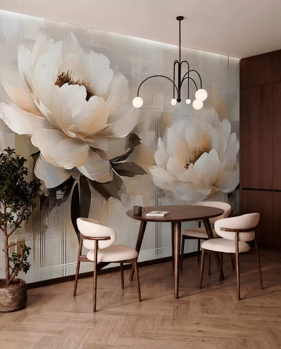 wall murals Вхите Абстрацт Винтаге Пеониес w03581