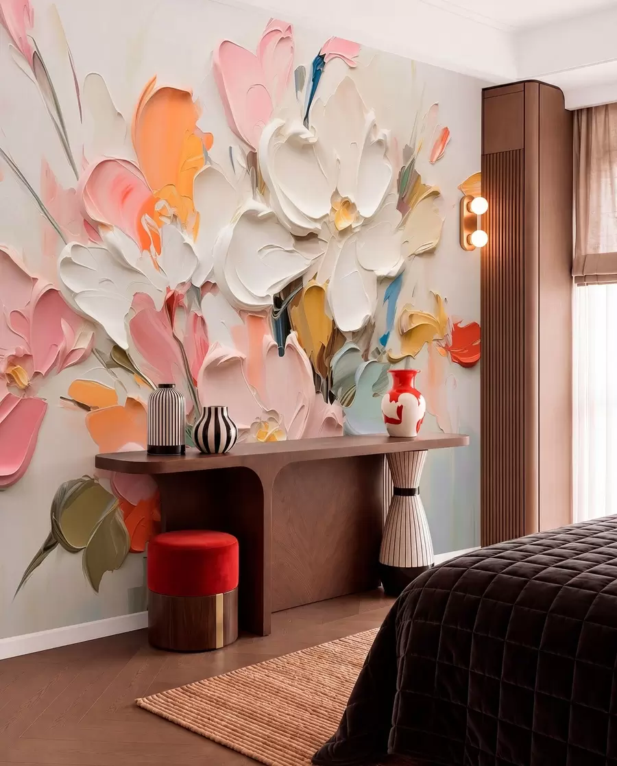 wall murals Апстрактно волуметријско цвеће у стилу уљаног сликарства w03582