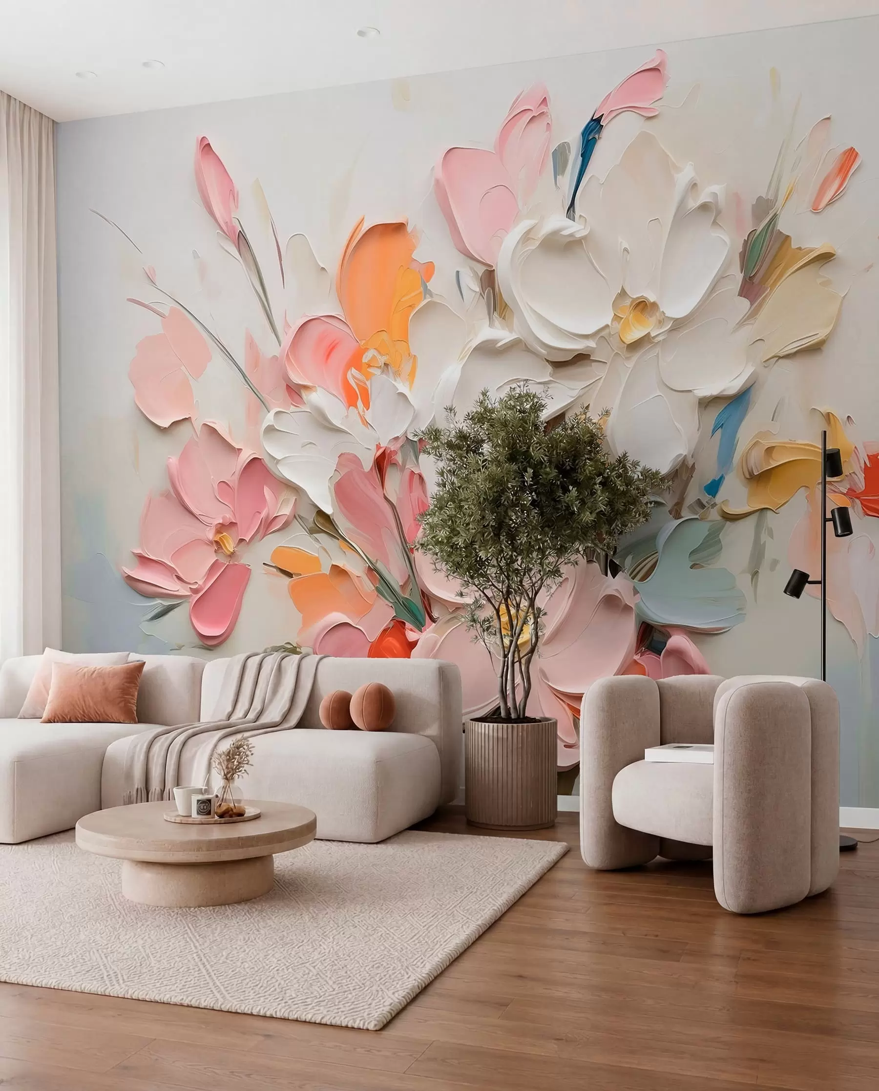 wall murals Апстрактно волуметријско цвеће у стилу уљаног сликарства w03582
