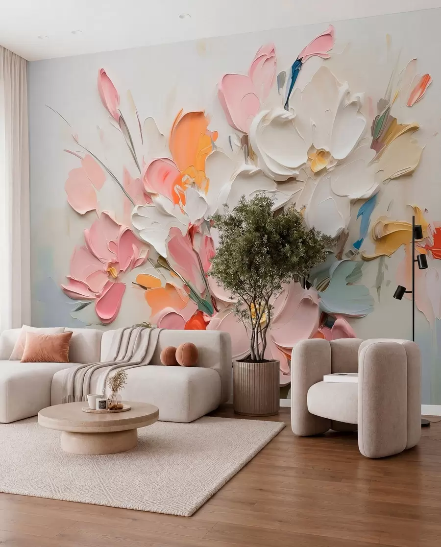 wall murals Апстрактно волуметријско цвеће у стилу уљаног сликарства w03582