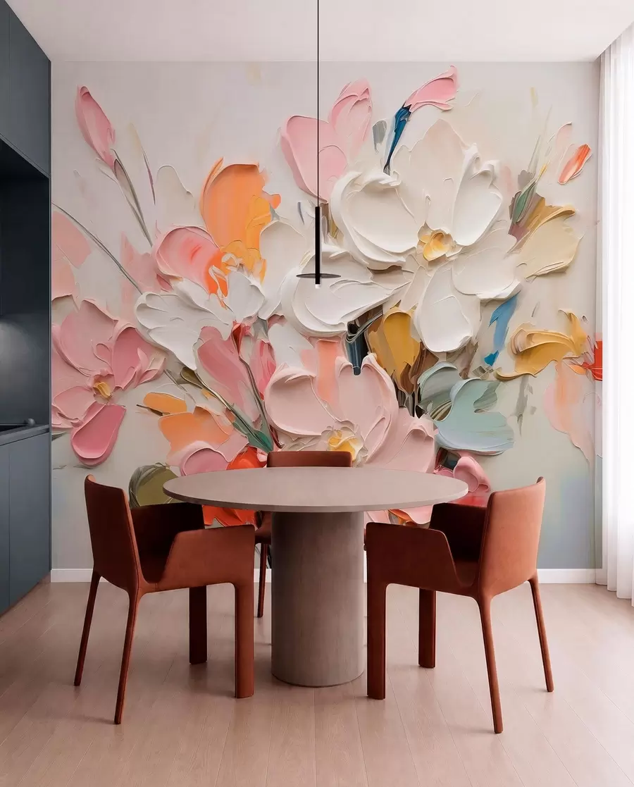 wall murals Апстрактно волуметријско цвеће у стилу уљаног сликарства w03582