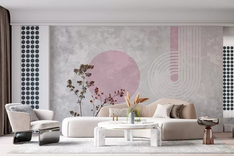 wall murals грунге модерна геометрија са сувим цвећем w03459