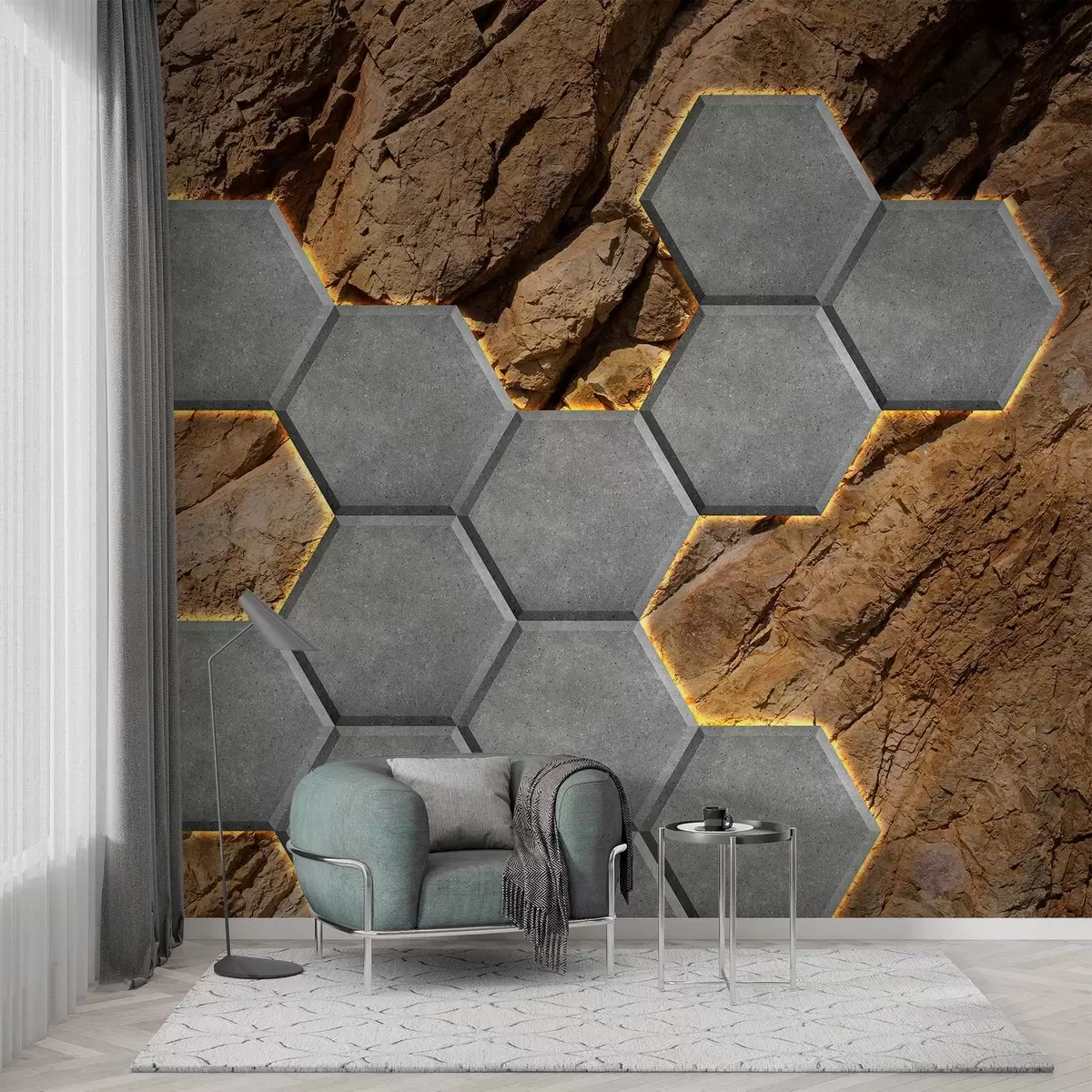 wall murals имитација бетонских пожара на позадини стене w03456