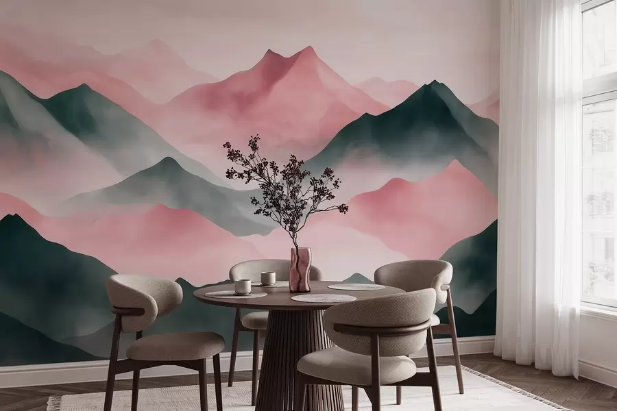 wall murals Планински пејзажи, акварел стил, магла, розе и сива w03548v1