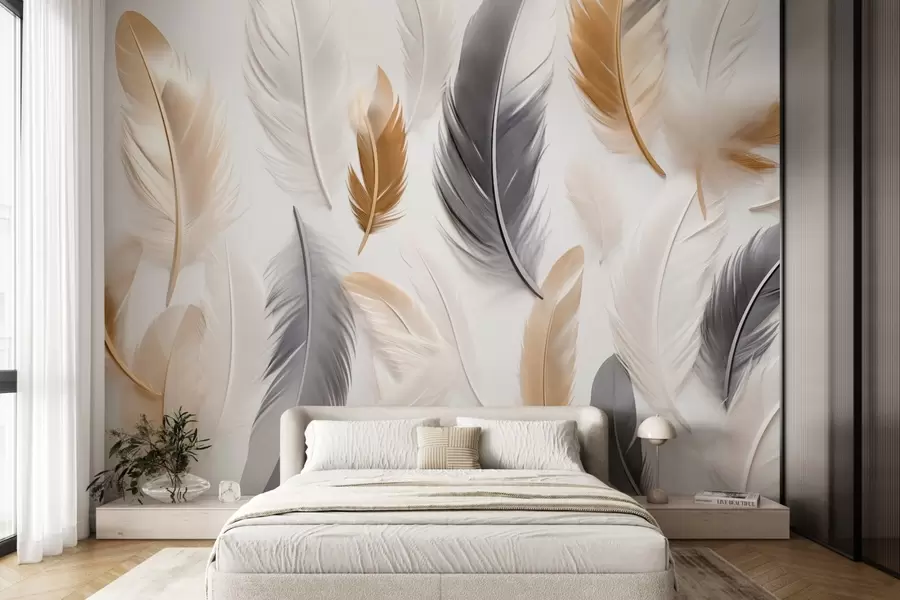 wall murals Беж-сиво перје у меким, мирним тоновима w08955
