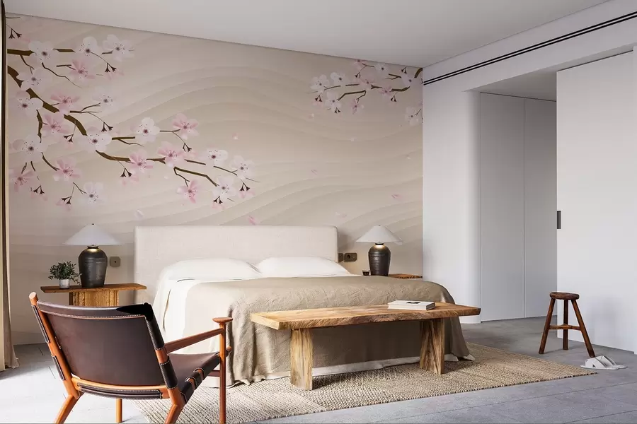 wall murals Сакура гране на таласастој пешчаној позадини w08959