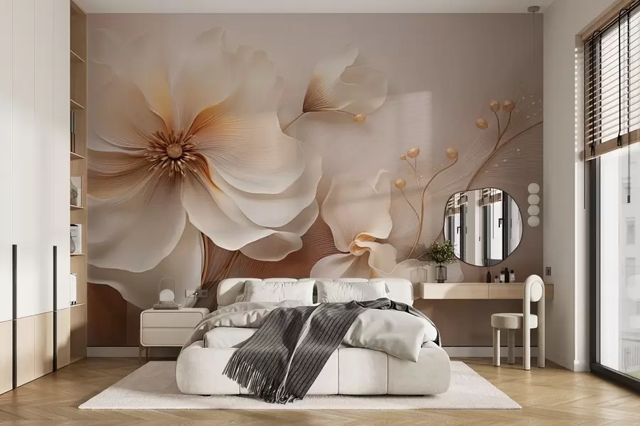 wall murals Беж и светло браон дивље траве са цвећем у беж тоновима w08960