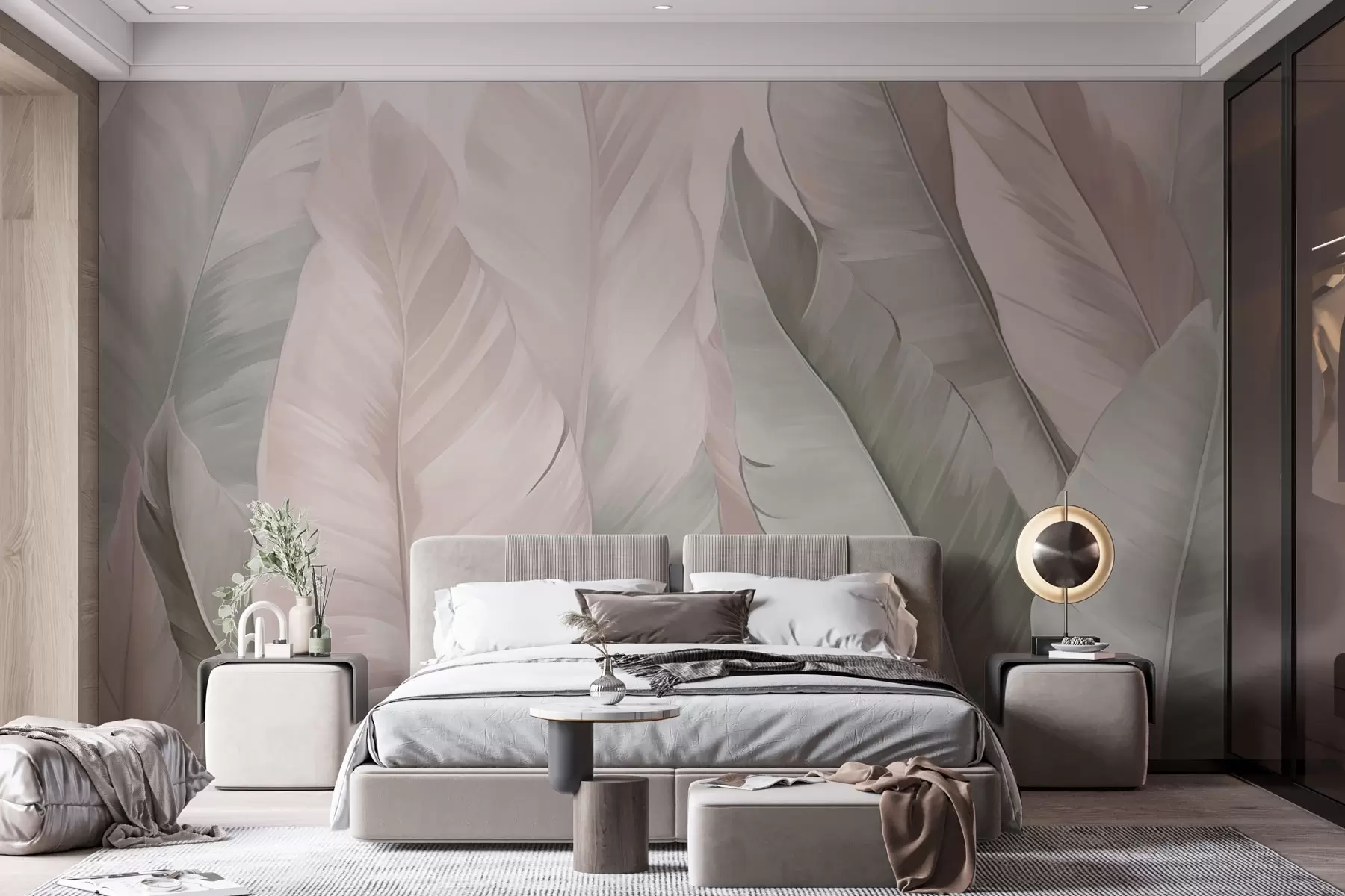 wall murals Розе и зелено деликатно тропско лишће w03598v1