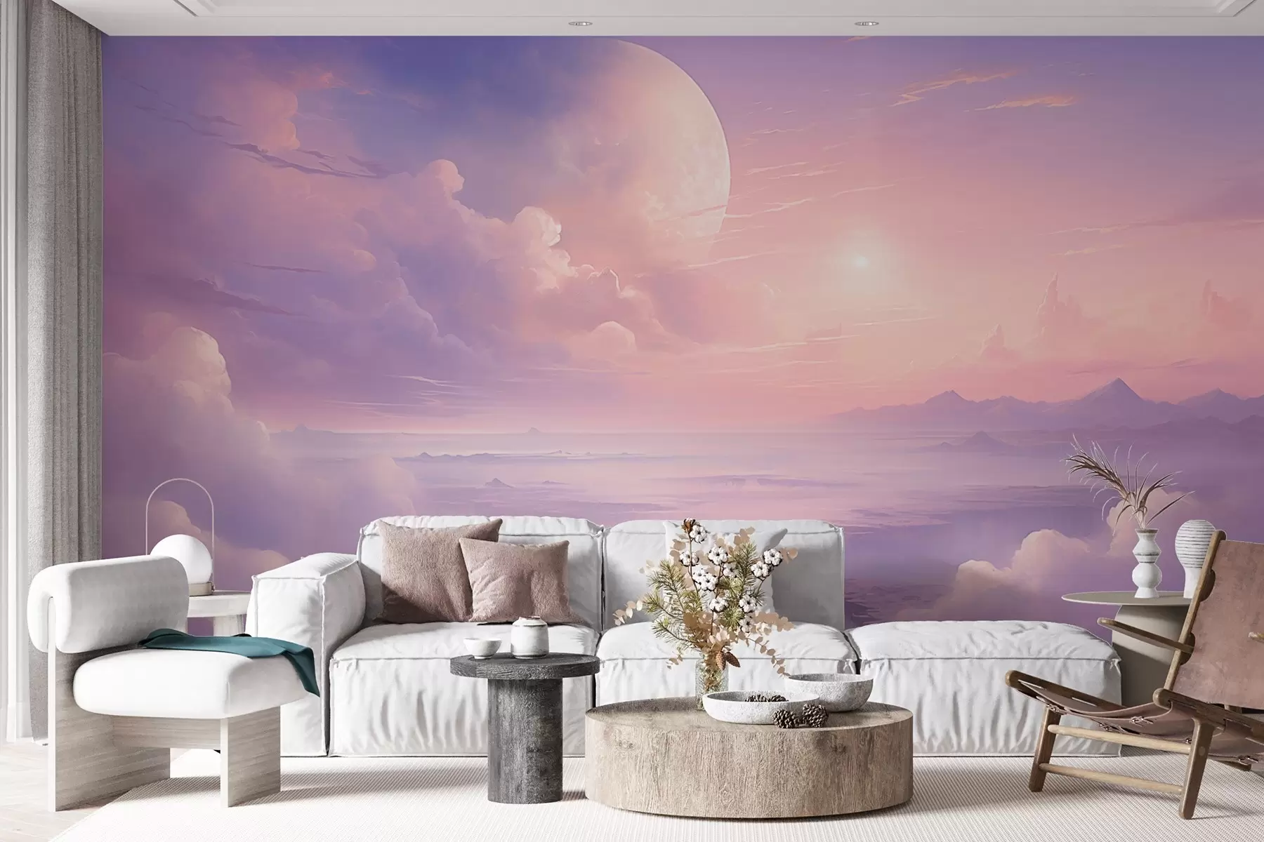 wall murals Магично љубичасто-розе небо са месецом и облацима w08986