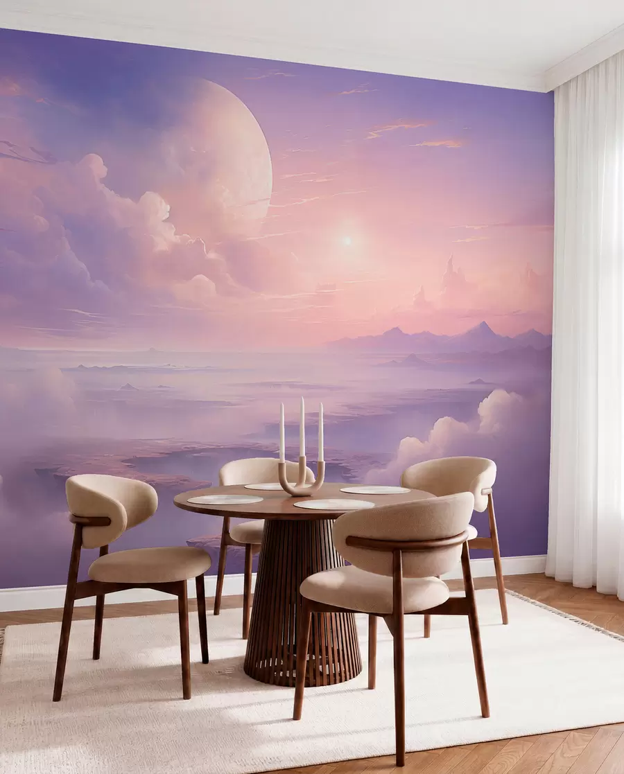 wall murals Магично љубичасто-розе небо са месецом и облацима w08986