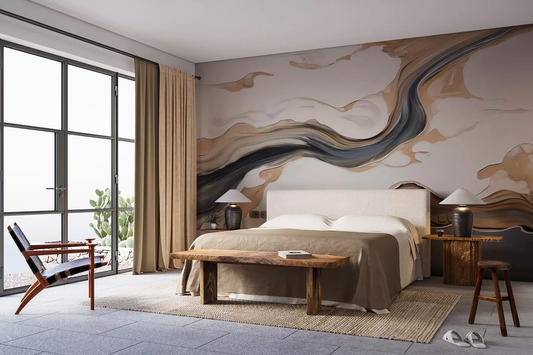 wall murals Смеђе-сиве пруге у облику таласа w09001