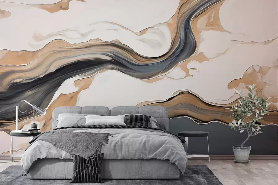 wall murals Смеђе-сиве пруге у облику таласа w09001