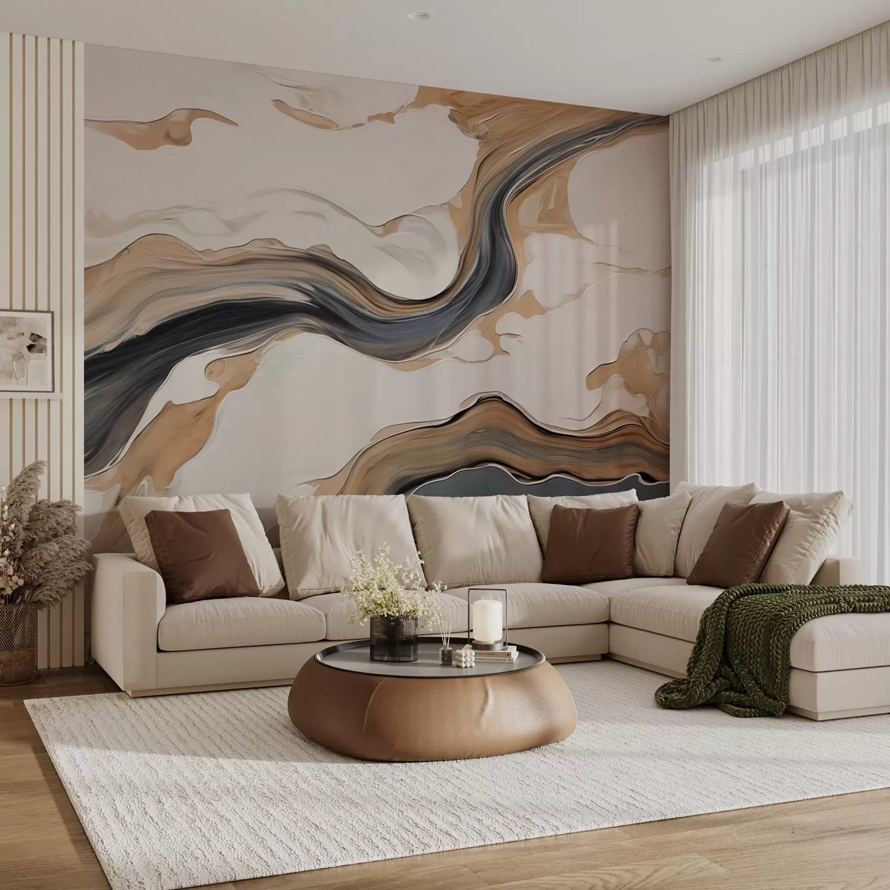 wall murals Смеђе-сиве пруге у облику таласа w09001