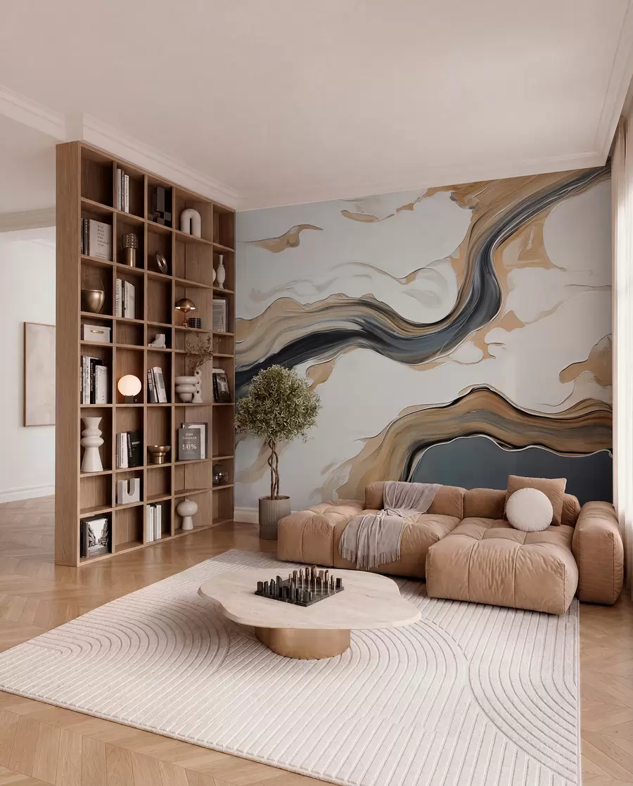 wall murals Смеђе-сиве пруге у облику таласа w09001