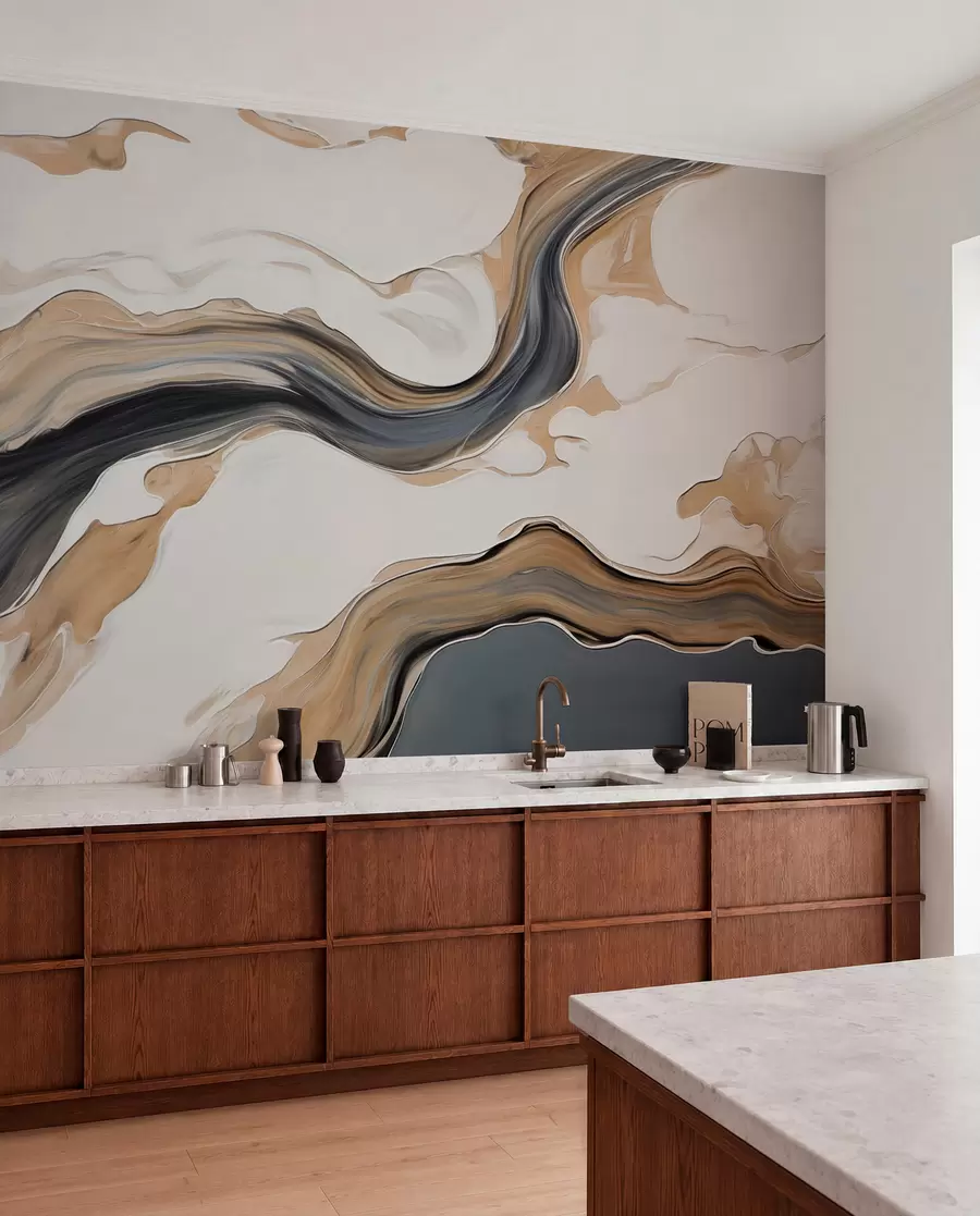 wall murals Смеђе-сиве пруге у облику таласа w09001