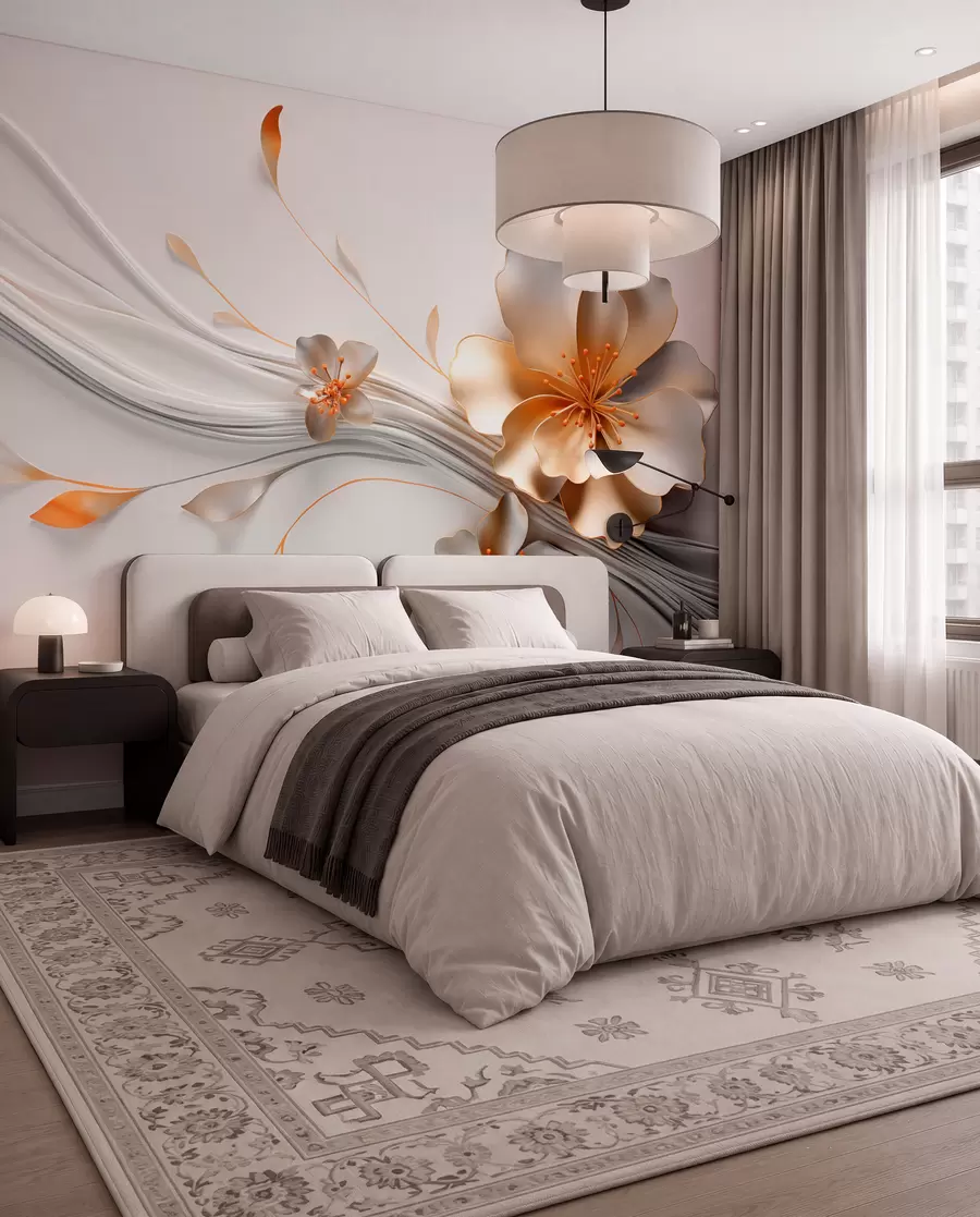 wall murals Наранџасти цвет на сивој апстрактној позадини w09004