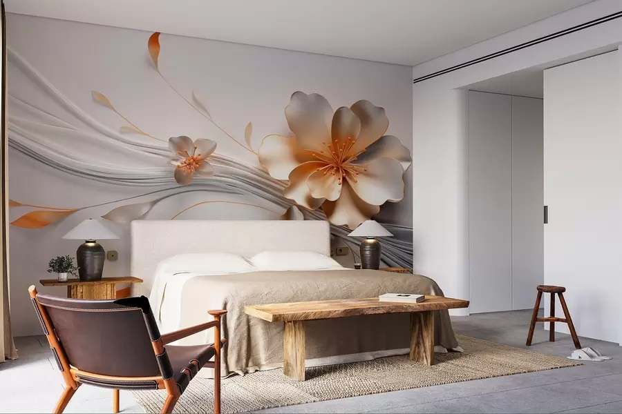 wall murals Наранџасти цвет на сивој апстрактној позадини w09004