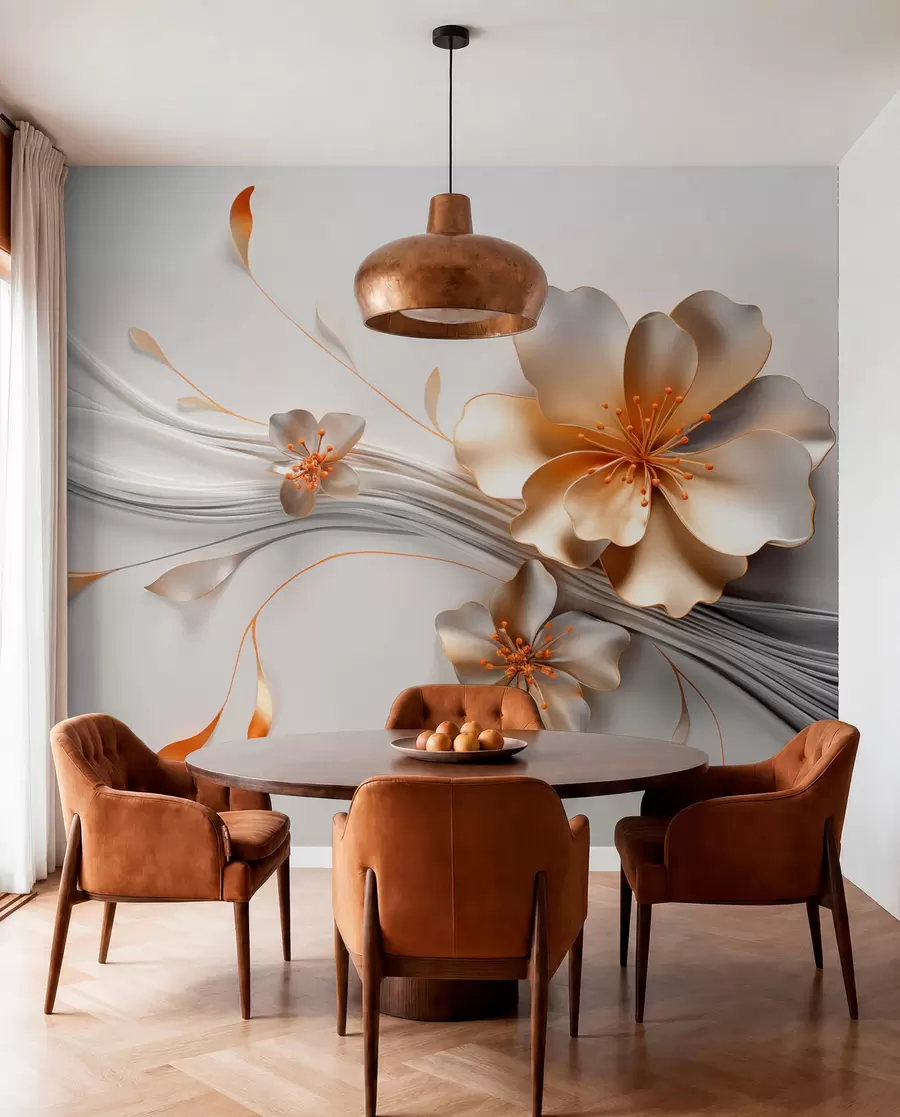 wall murals Наранџасти цвет на сивој апстрактној позадини w09004