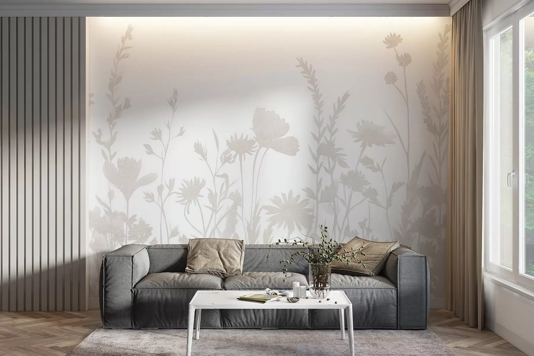 wall murals Летња ливада, рустикална, цвеће, палета беж боја w03670