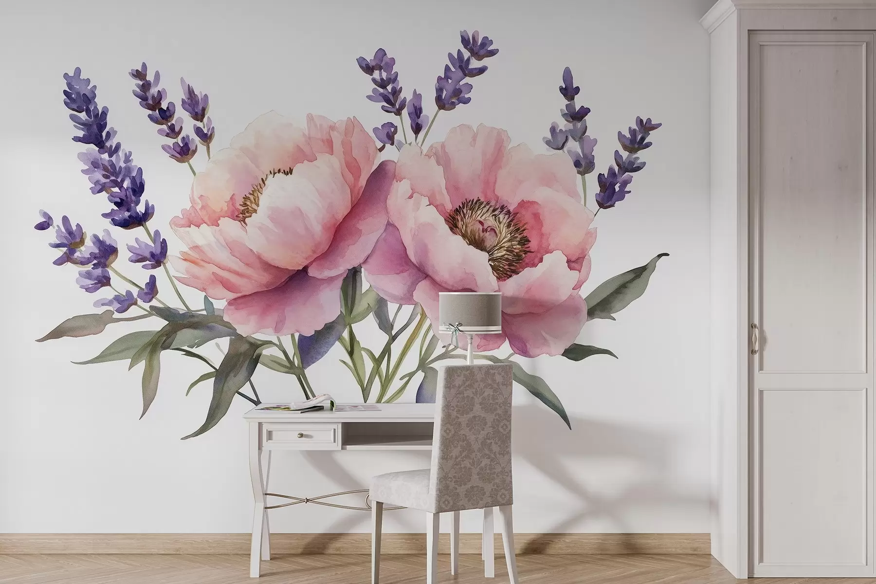 wall murals Божури у стилу акварела, лаванда, цвеће, природне боје w03671