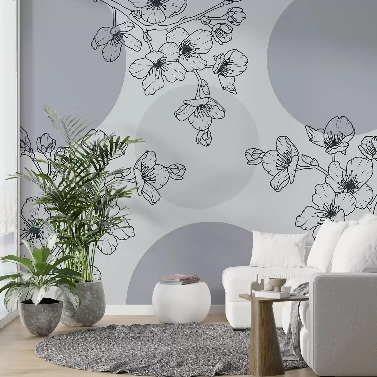 wall murals Гране са цвећем на обојеним круговима w03712v1