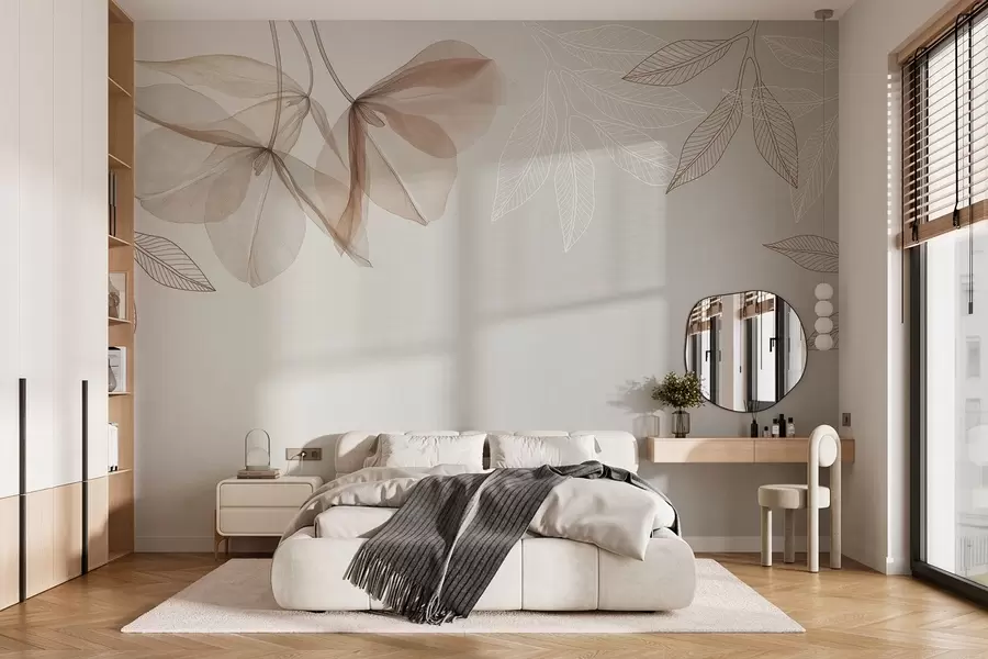 wall murals нежни провидни цветови и листови у тоновима мока w03616v3